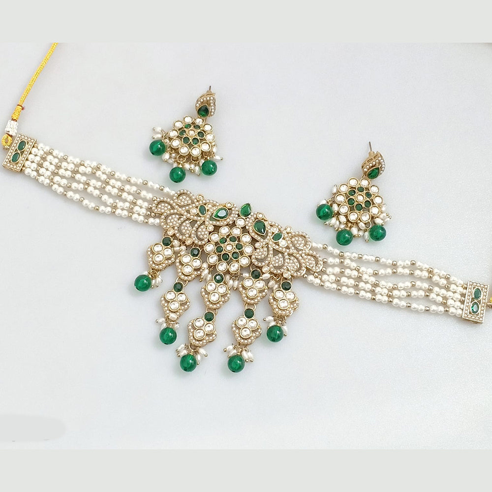Rajwadi Collection Gold-Plated Embellished with Crystal Stones & Beads Choker Necklace Set