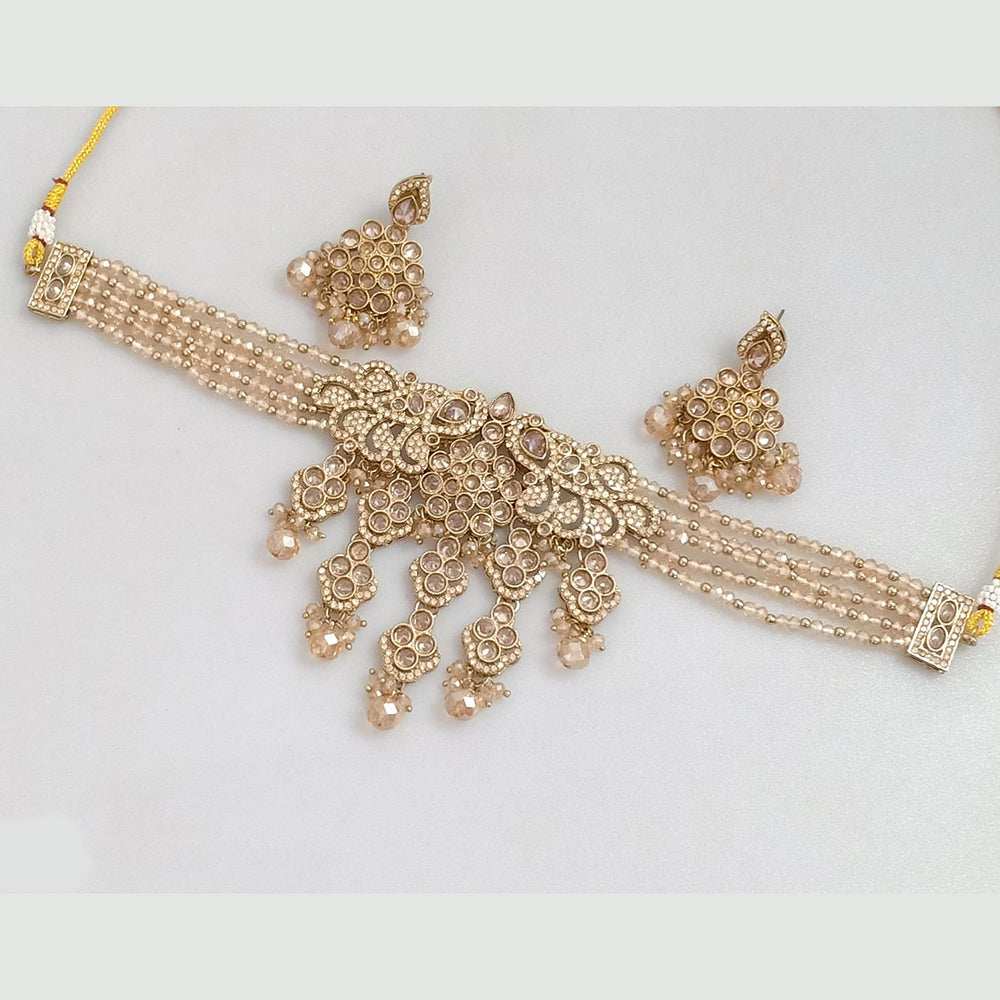 Rajwadi Collection Gold-Plated Embellished with Crystal Stones & Beads Choker Necklace Set