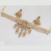 Rajwadi Collection Gold-Plated Embellished with Crystal Stones & Beads Choker Necklace Set