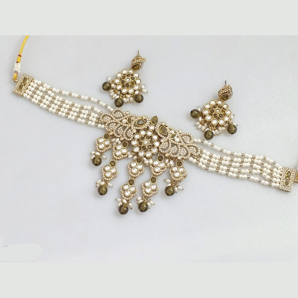 Rajwadi Collection Gold-Plated Embellished with Crystal Stones & Beads Choker Necklace Set
