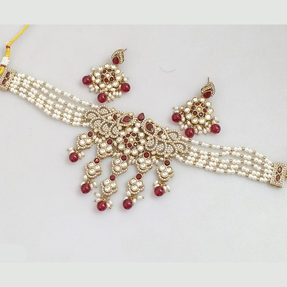 Rajwadi Collection Gold-Plated Embellished with Crystal Stones & Beads Choker Necklace Set