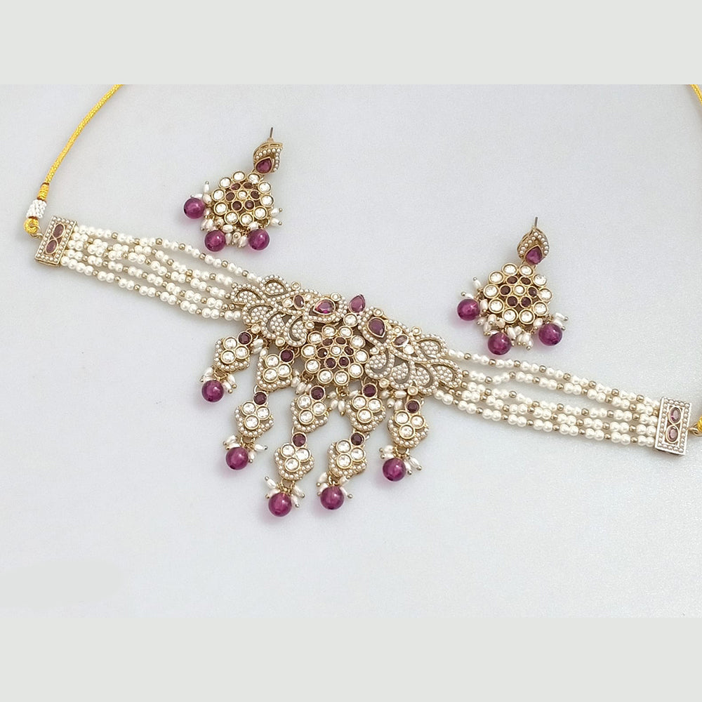 Rajwadi Collection Gold-Plated Embellished with Crystal Stones & Beads Choker Necklace Set