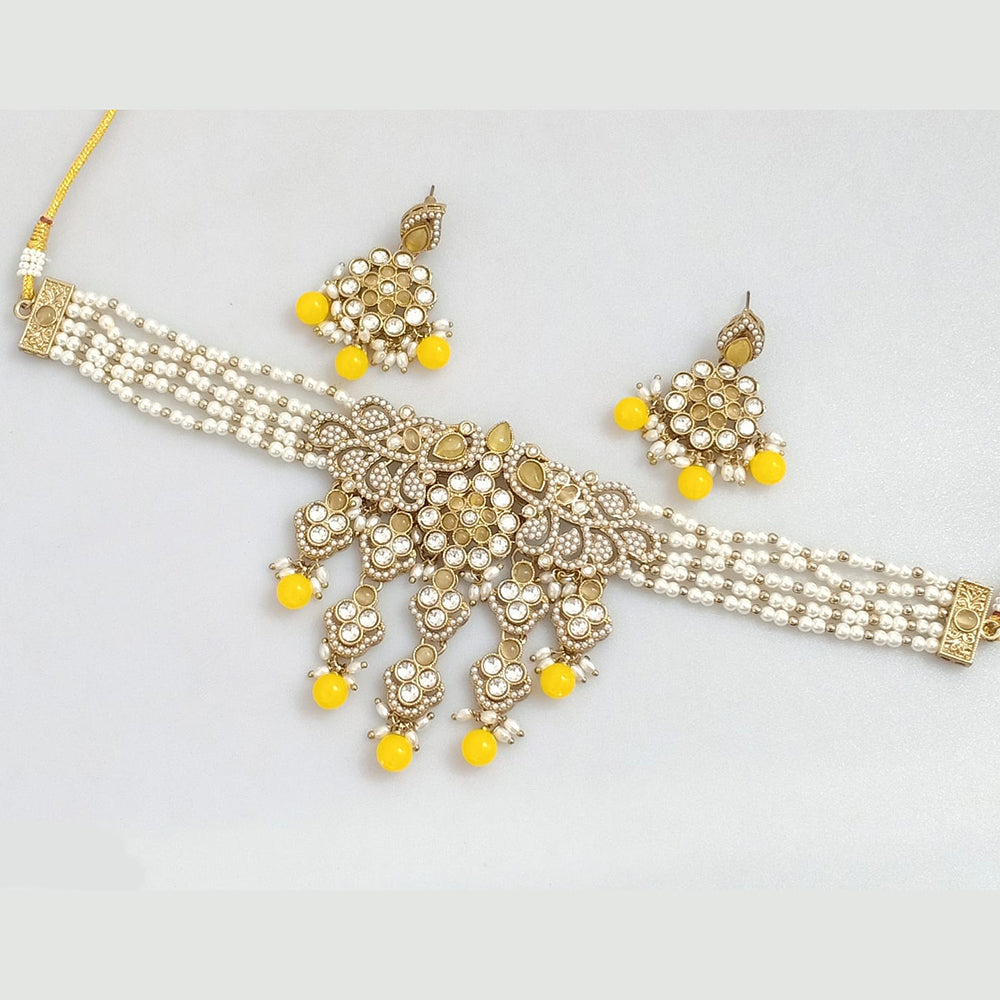 Rajwadi Collection Gold-Plated Embellished with Crystal Stones & Beads Choker Necklace Set