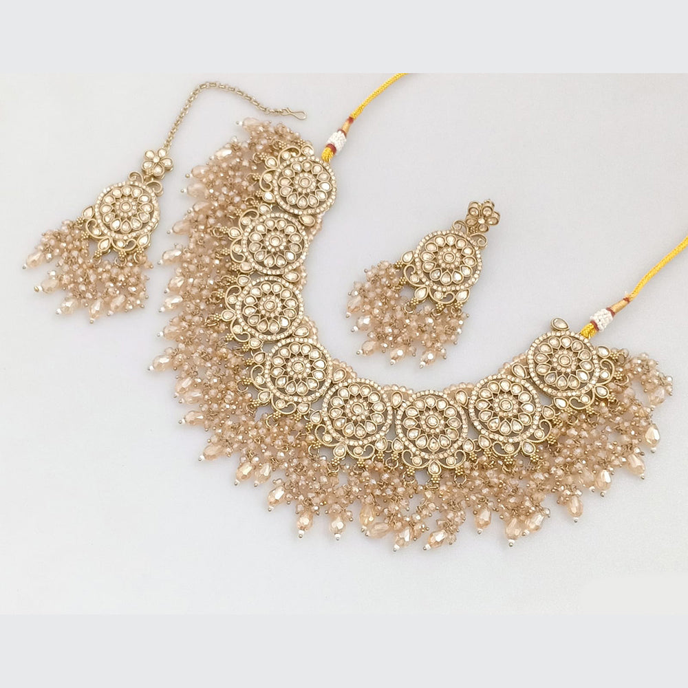 Rajwadi Collection Gold  Plated Crystal Stone And Pearl Necklace Set