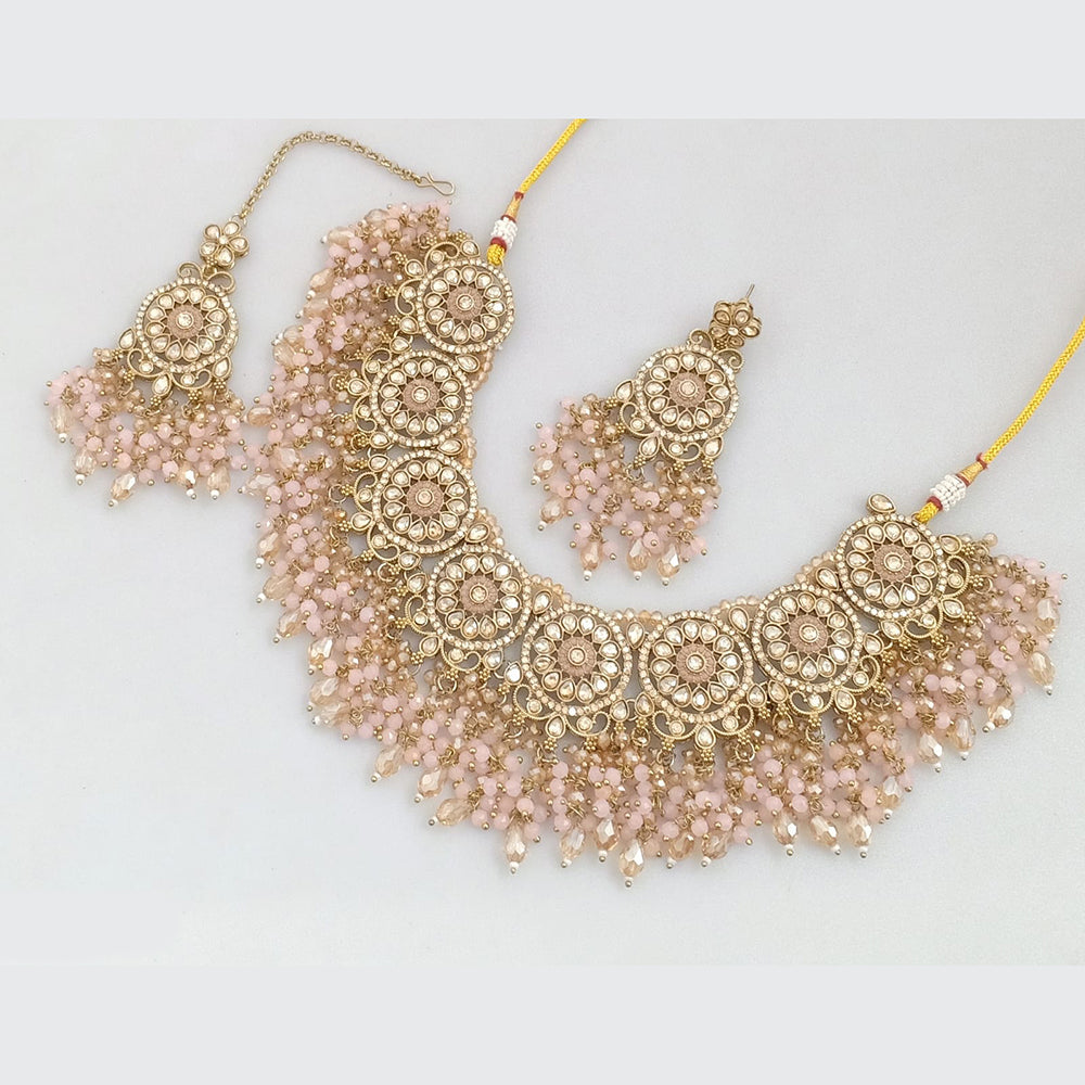 Rajwadi Collection Gold  Plated Crystal Stone And Pearl Necklace Set