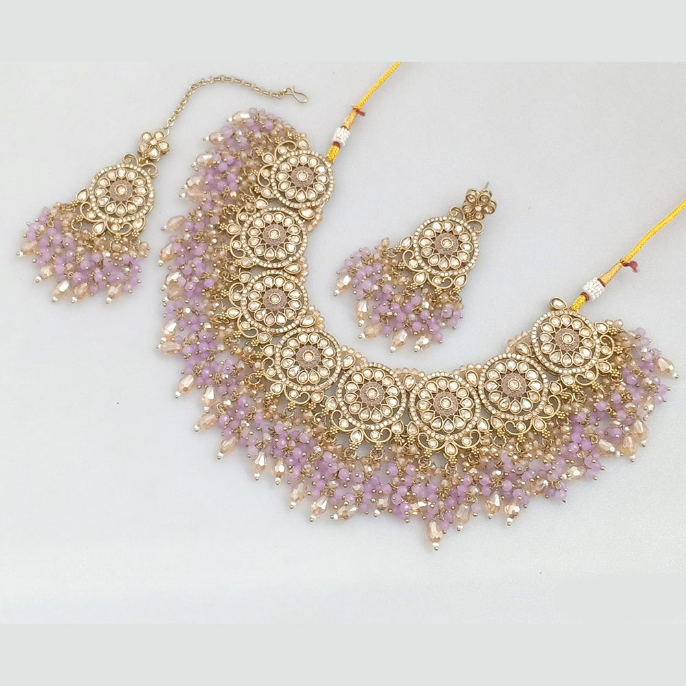 Rajwadi Collection Gold  Plated Crystal Stone And Pearl Necklace Set