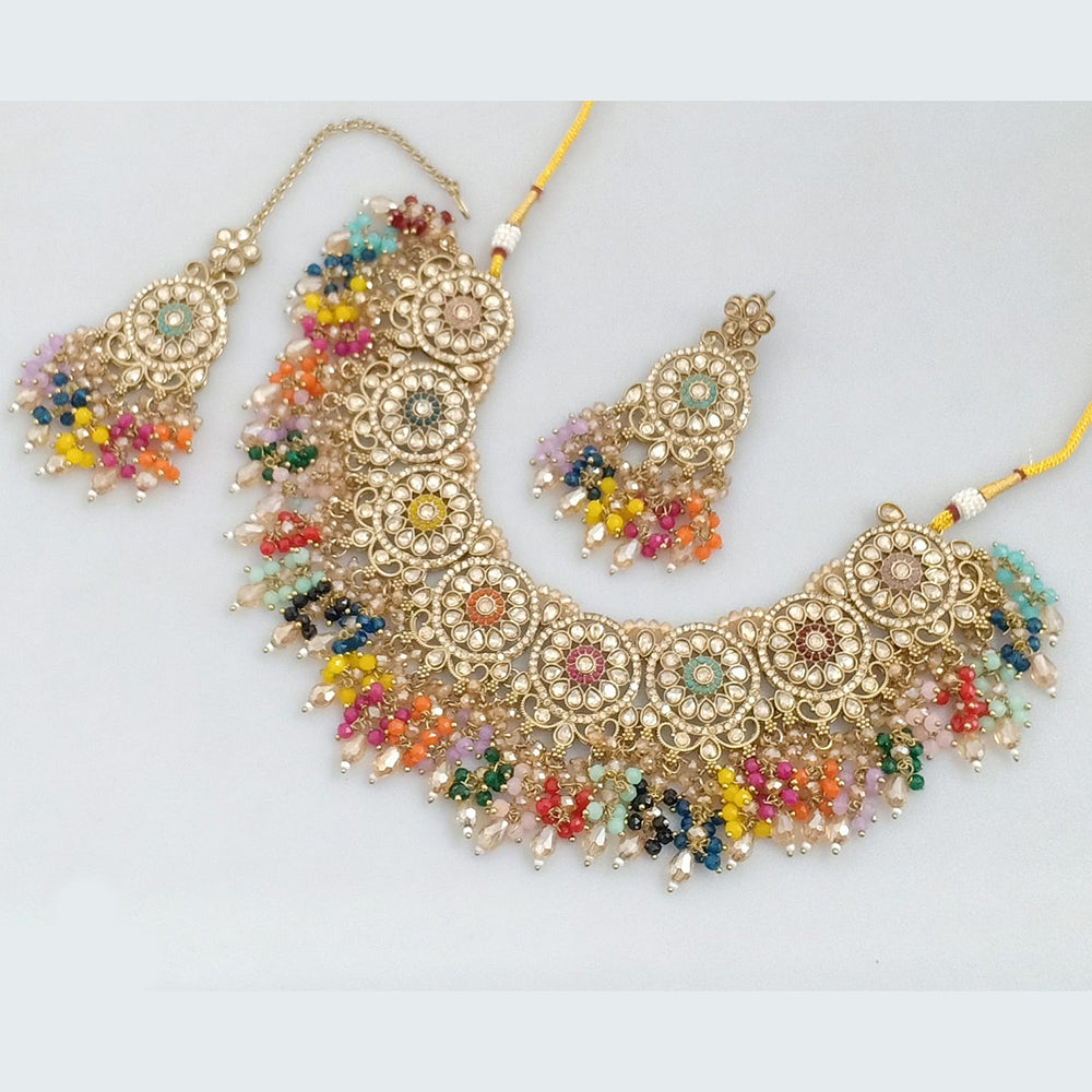 Rajwadi Collection Gold  Plated Crystal Stone And Pearl Necklace Set