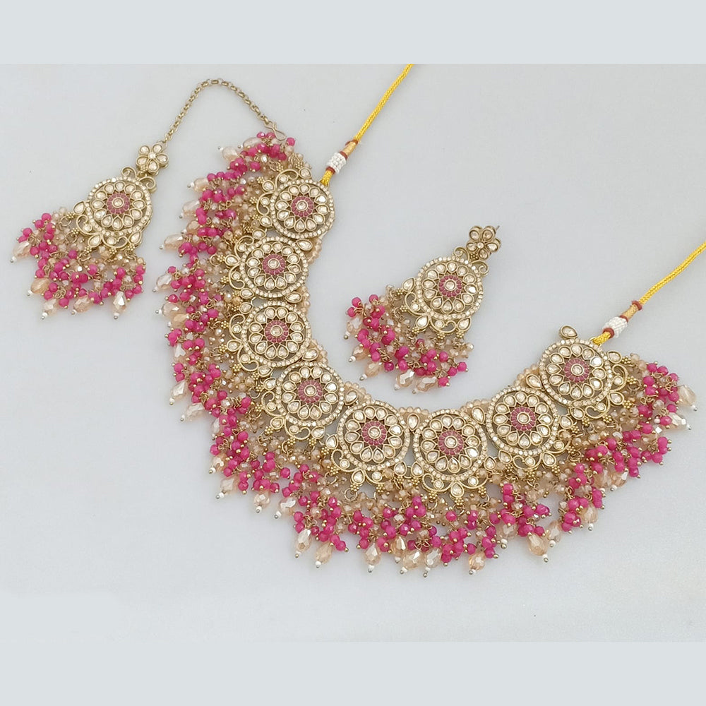 Rajwadi Collection Gold  Plated Crystal Stone And Pearl Necklace Set