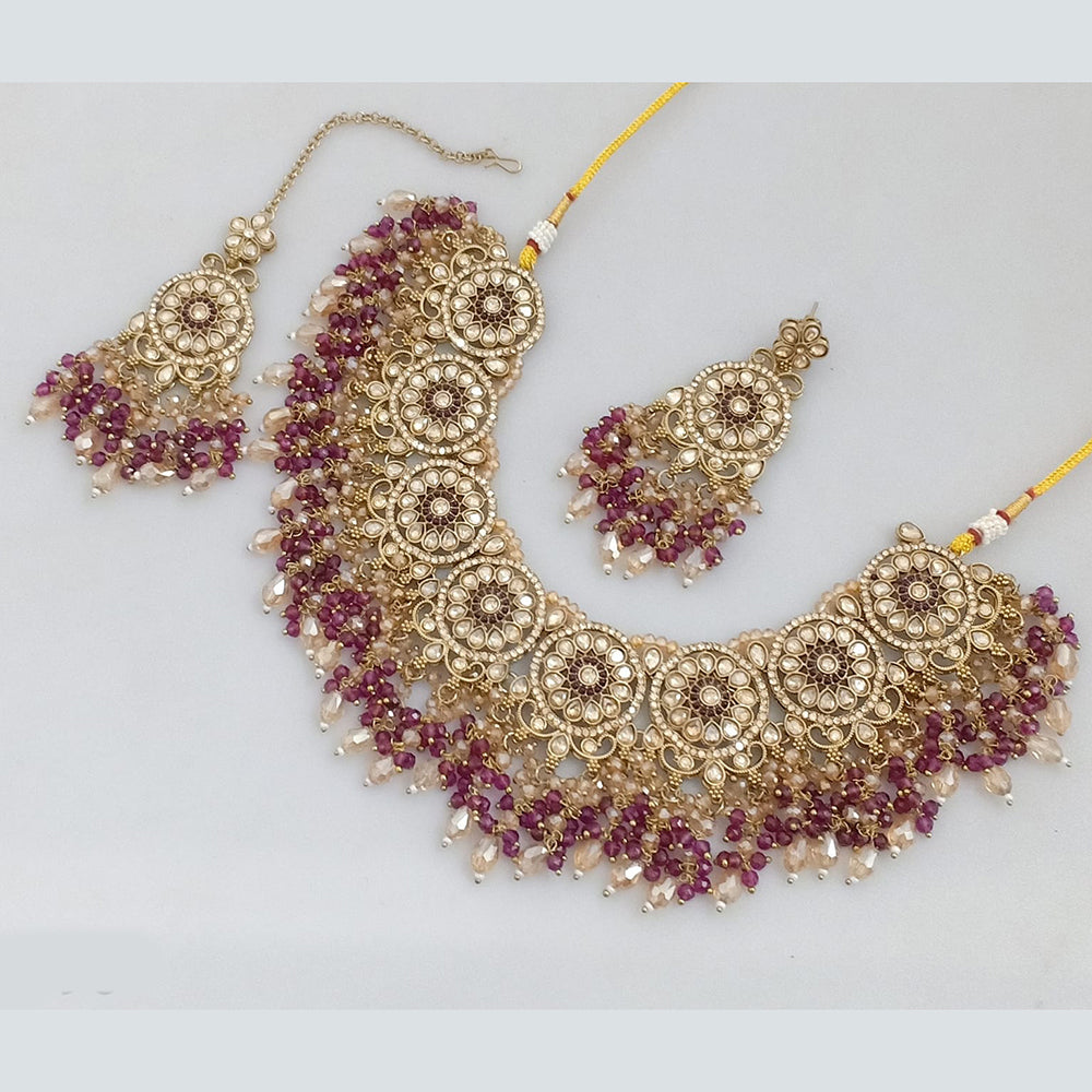 Rajwadi Collection Gold  Plated Crystal Stone And Pearl Necklace Set