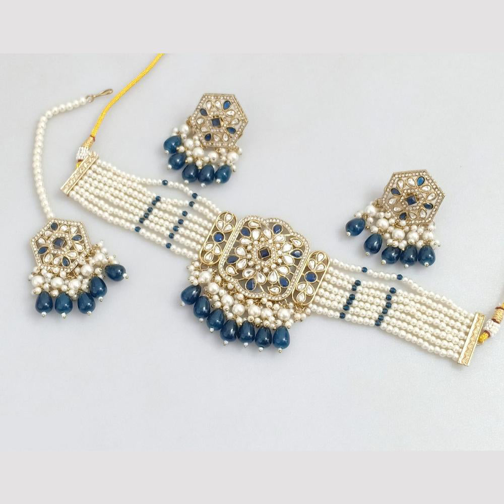 Rajwadi Collection Gold-Plated Embellished with Crystal Stones & Beads Choker Necklace Set