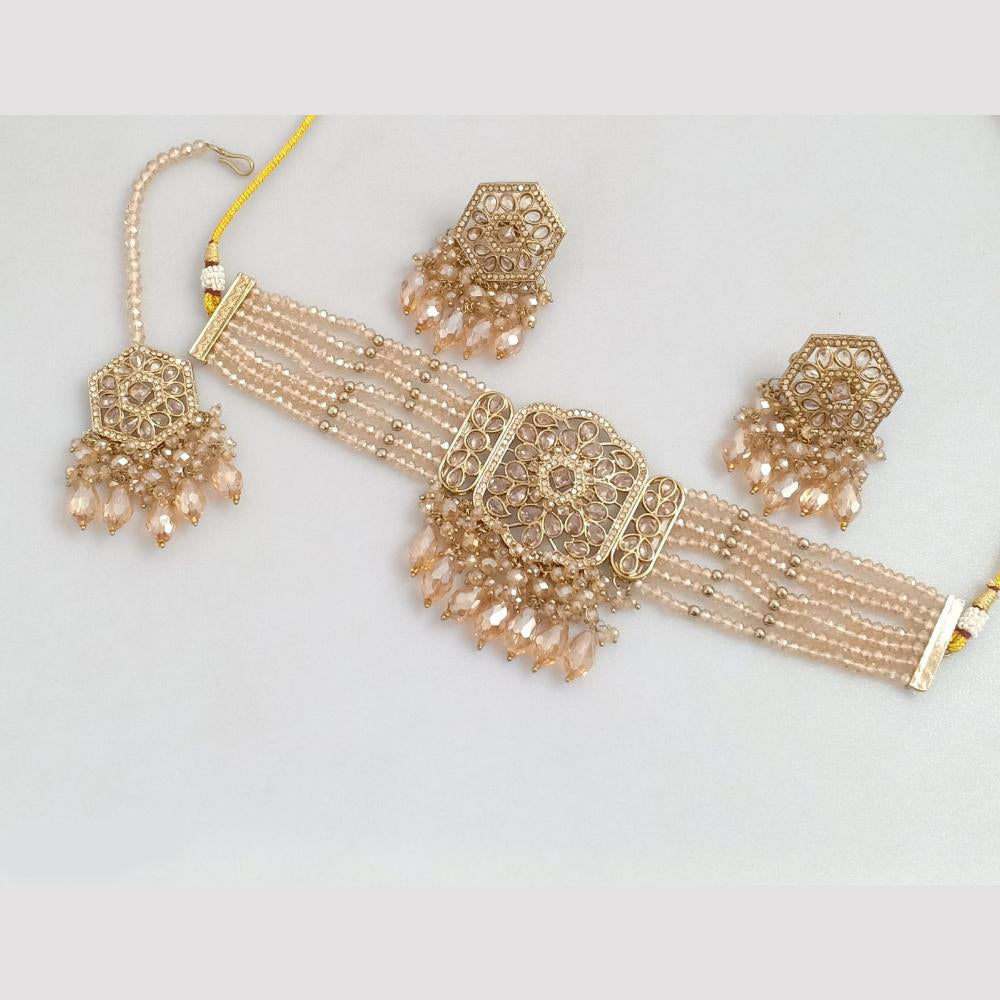 Rajwadi Collection Gold-Plated Embellished with Crystal Stones & Beads Choker Necklace Set