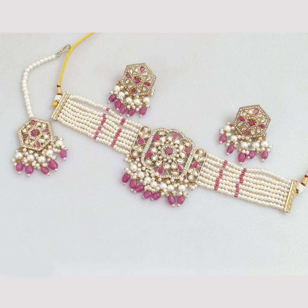 Rajwadi Collection Gold-Plated Embellished with Crystal Stones & Beads Choker Necklace Set
