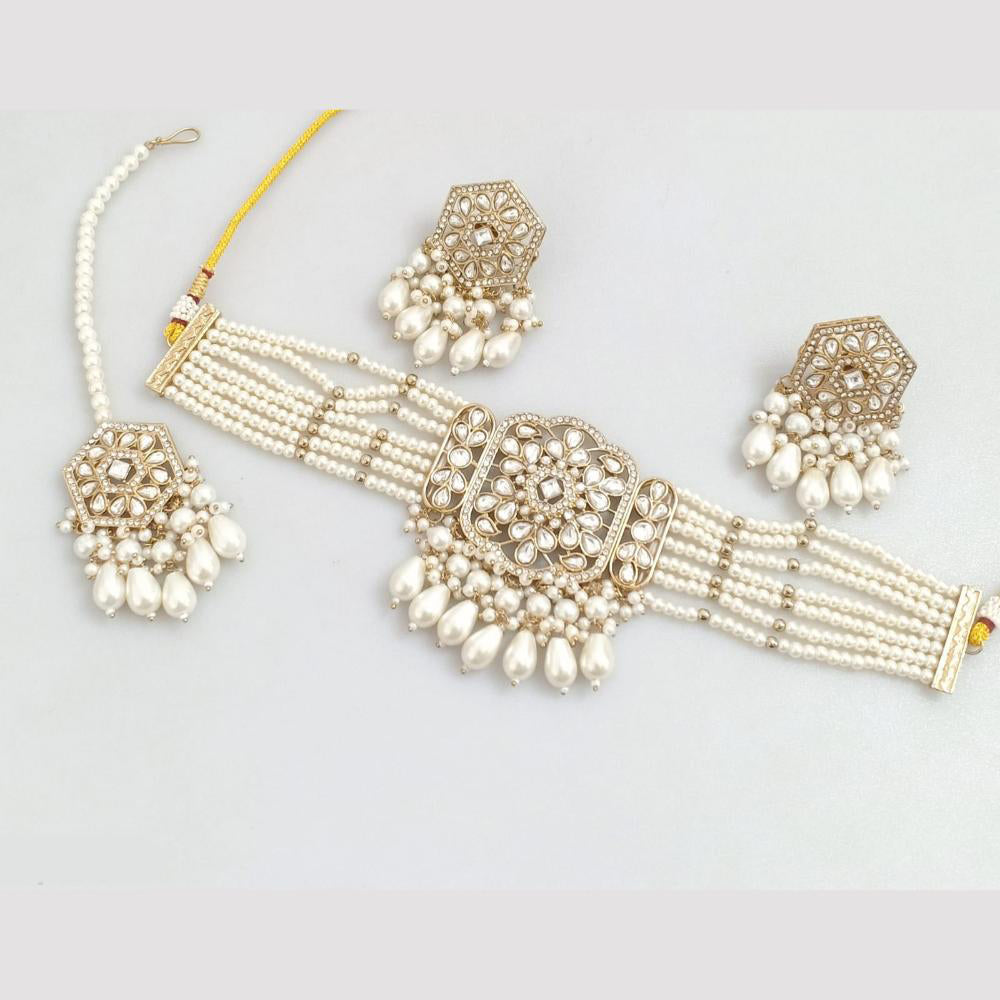 Rajwadi Collection Gold-Plated Embellished with Crystal Stones & Beads Choker Necklace Set
