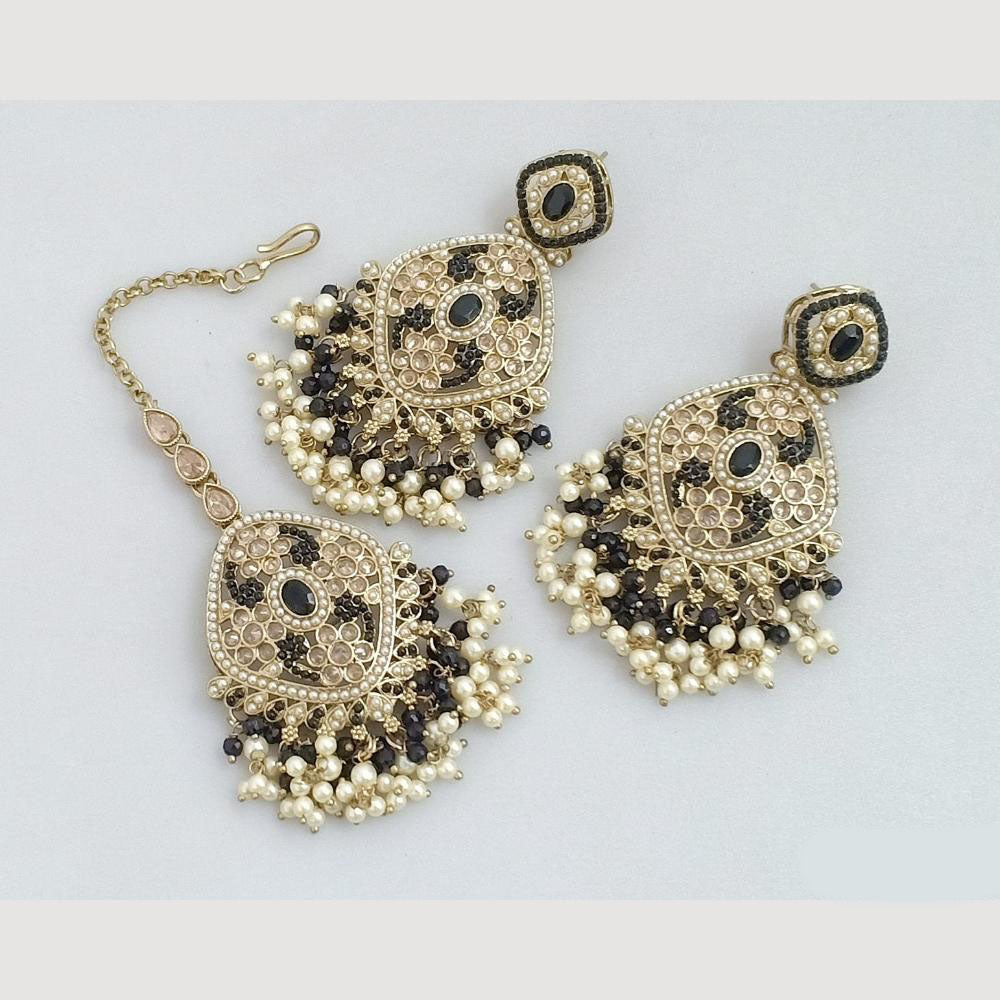 Rajwadi Collection Gold Plated Crystal Stone And Beads Dangler Earrings With Maangtikka