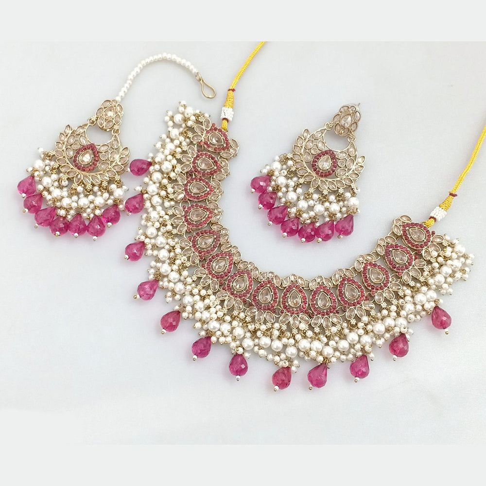 Rajwadi Collection Gold Plated Crystal Beads And Pearl Necklace Set