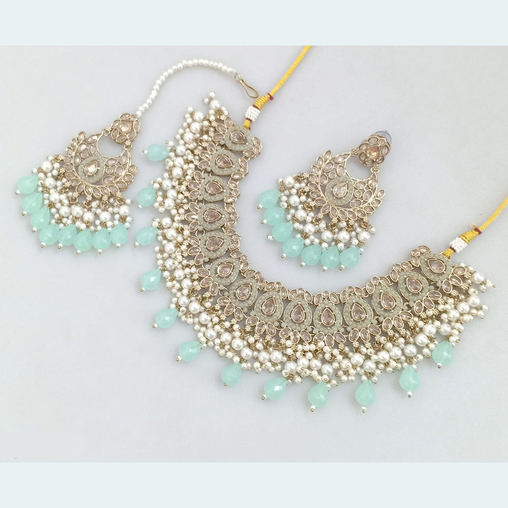 Rajwadi Collection Gold Plated Crystal Beads And Pearl Necklace Set