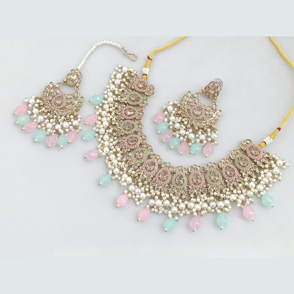 Rajwadi Collection Gold Plated Crystal Beads And Pearl Necklace Set