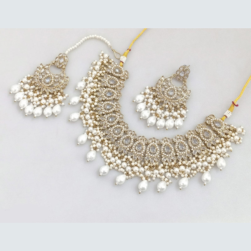 Rajwadi Collection Gold Plated Crystal Beads And Pearl Necklace Set
