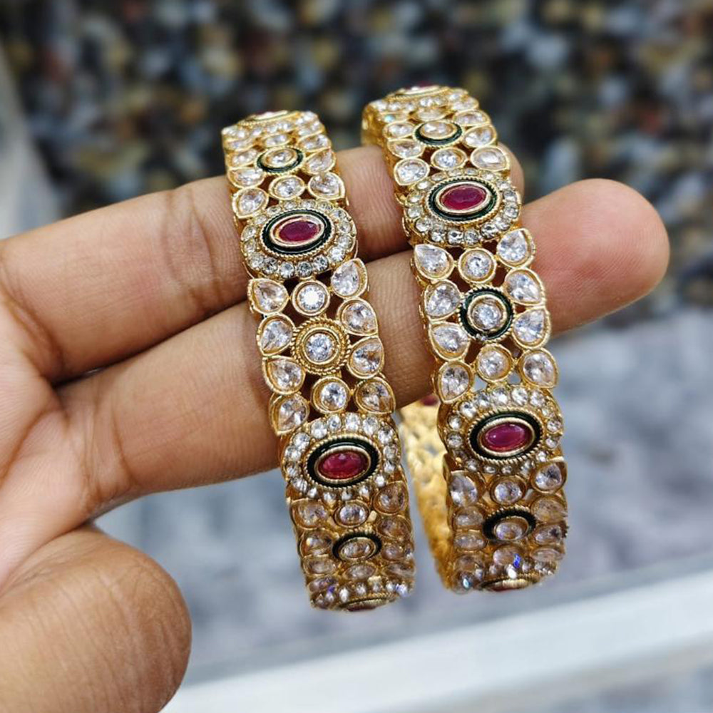 Rajwadi Collection Gold Plated Crystal Stone Bangles Set