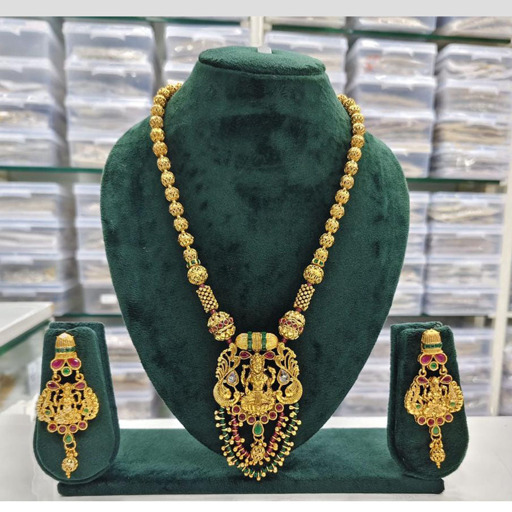 Rajwadi Collection Pota Stone Temple Necklace Set