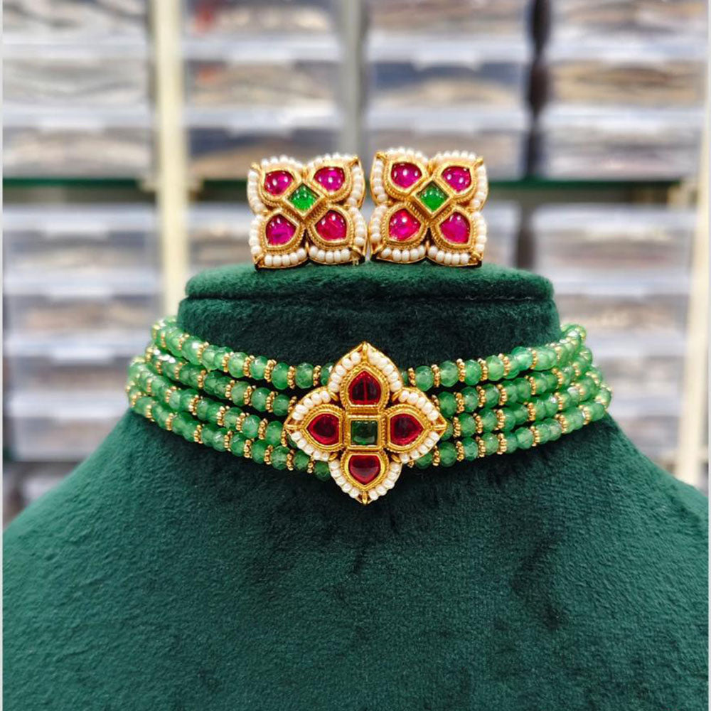 Rajwadi Collection Pota And Beads Choker Necklace Set