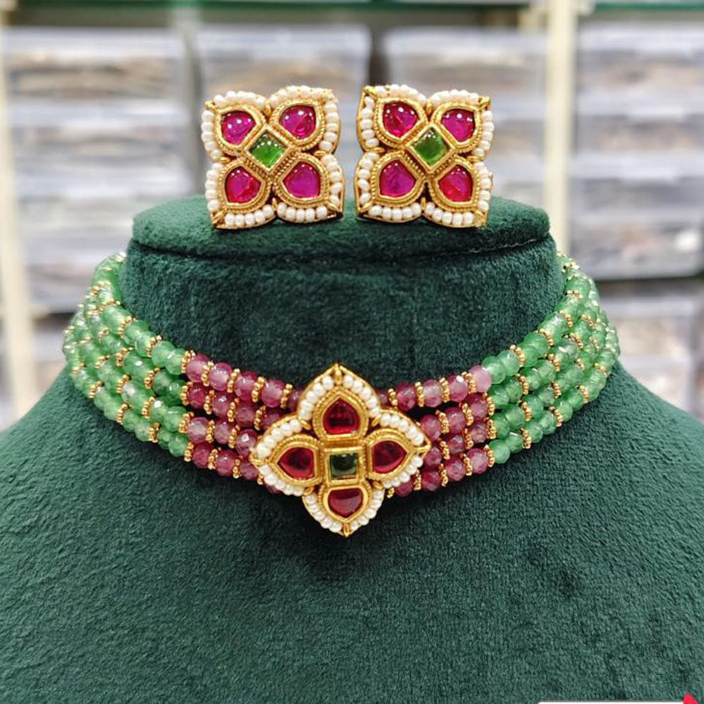Rajwadi Collection Pota And Beads Choker Necklace Set