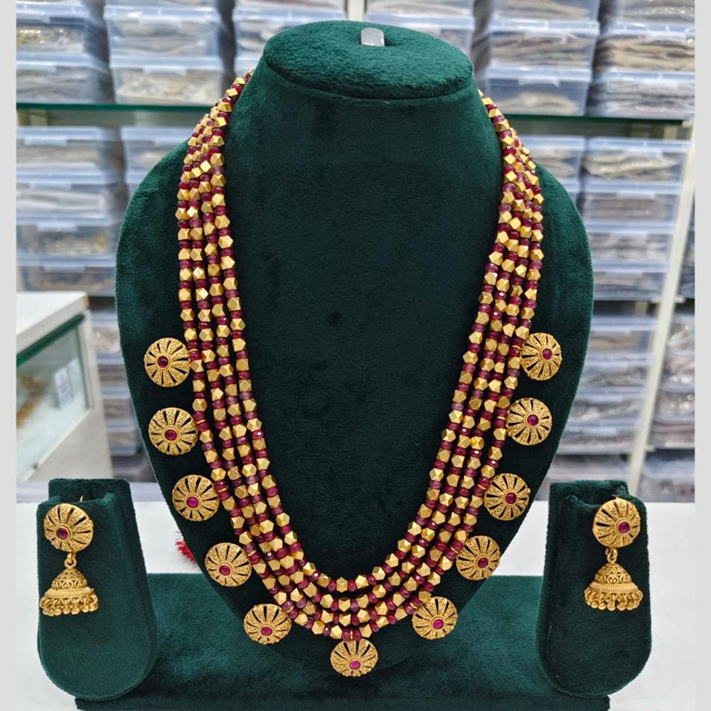 Rajwadi Collection Pota And Beads Multi Layer Necklace Set