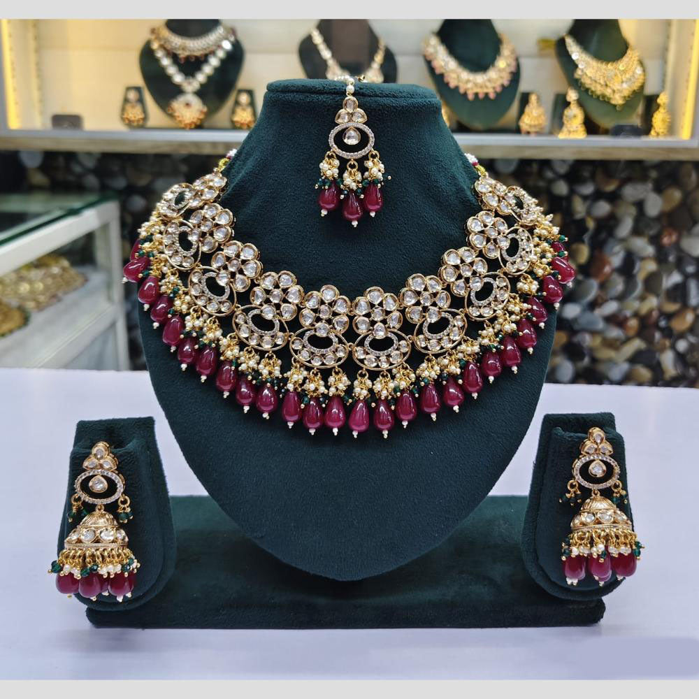 Rajwadi Collection Polki Kundan And Beads Necklace Set