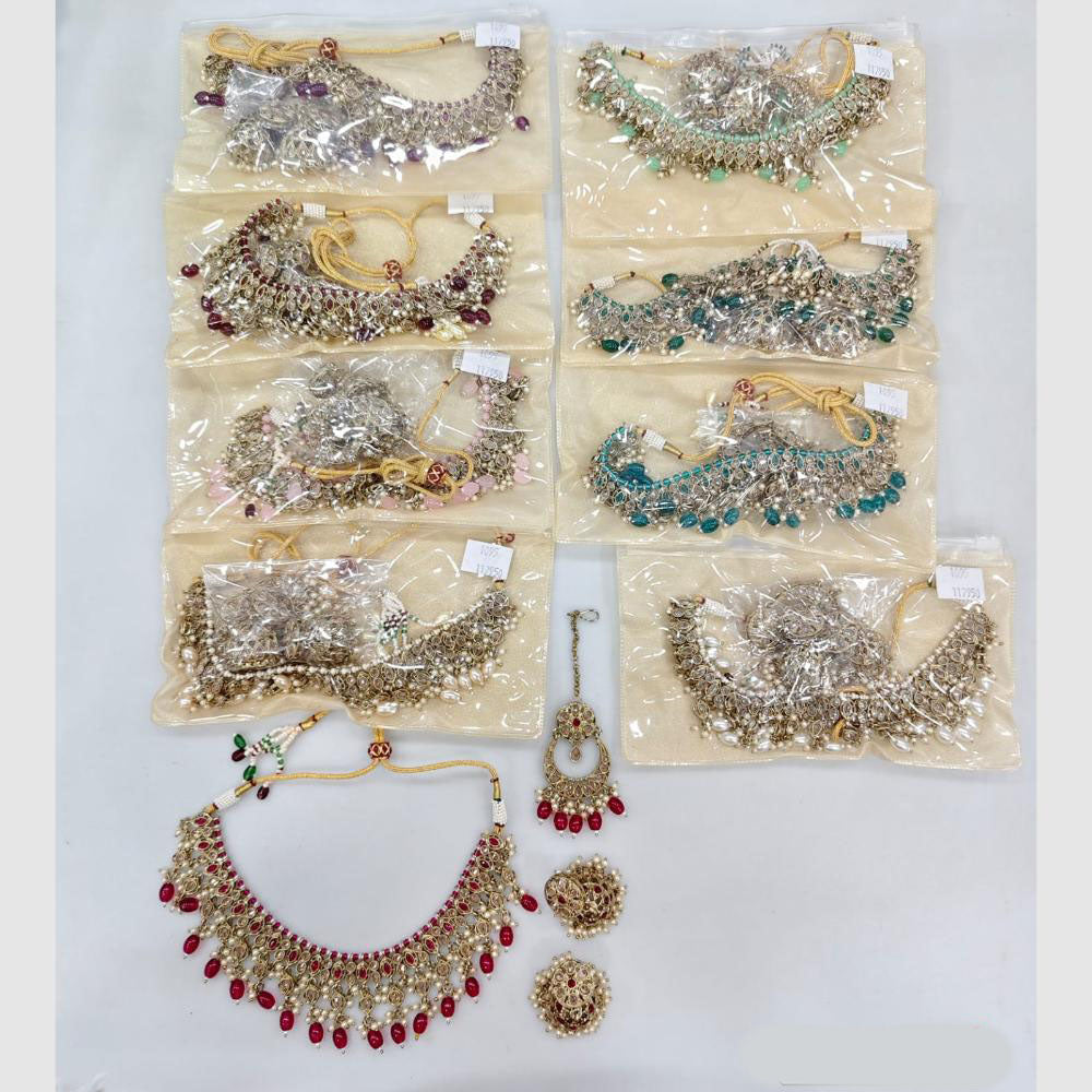 Rajwadi Collection Golden Glamour Crystal Stone And Pearl Necklace Set
