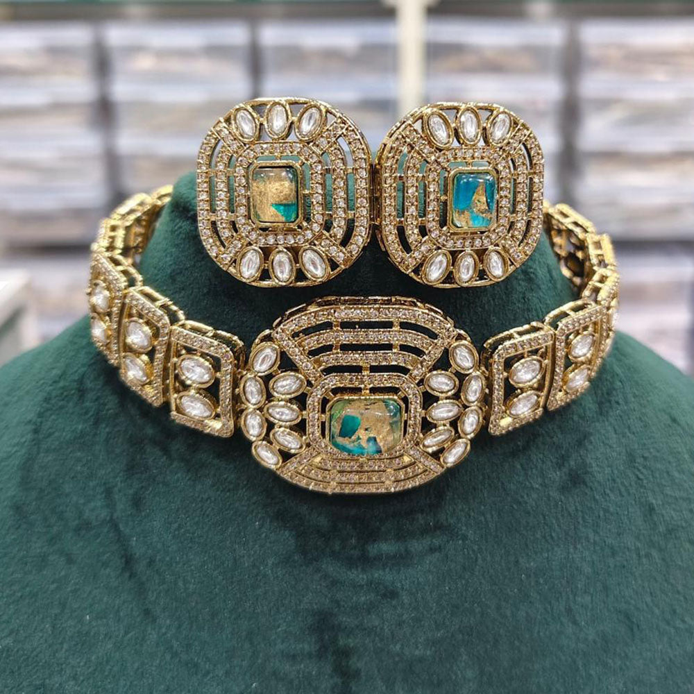 Rajwadi Collection Imperial Glow Kundan And Resin Stone Choker Necklace Set