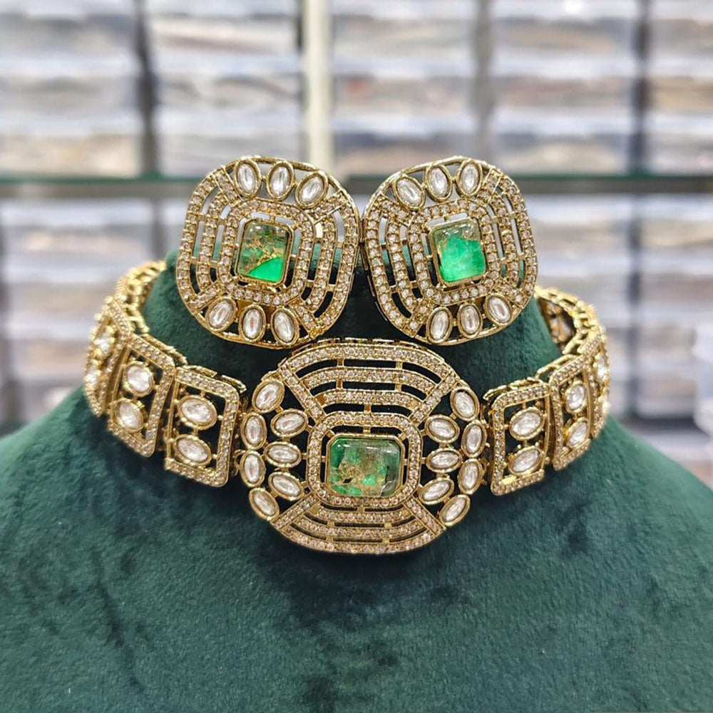 Rajwadi Collection Imperial Glow Kundan And Resin Stone Choker Necklace Set