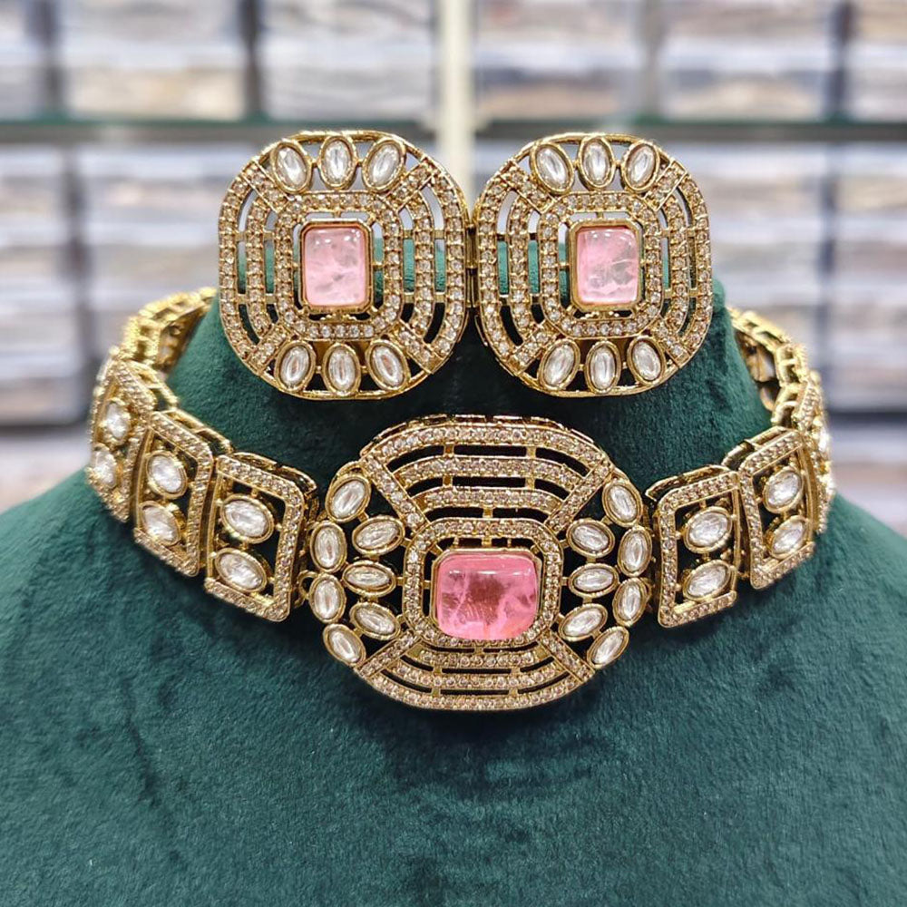 Rajwadi Collection Imperial Glow Kundan And Resin Stone Choker Necklace Set