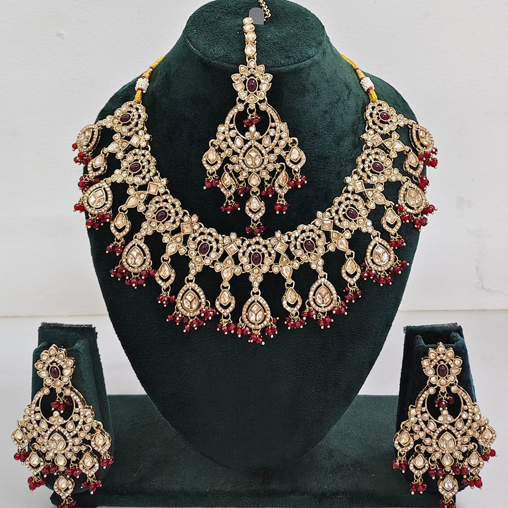 Rajwadi Collection Traditional Luxe Crystal Stone And Beads Necklace Set