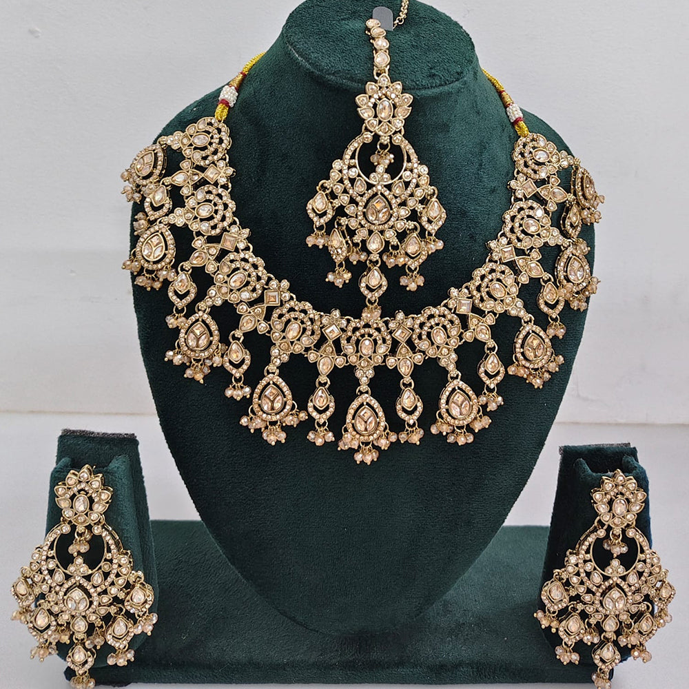 Rajwadi Collection Traditional Luxe Crystal Stone And Beads Necklace Set