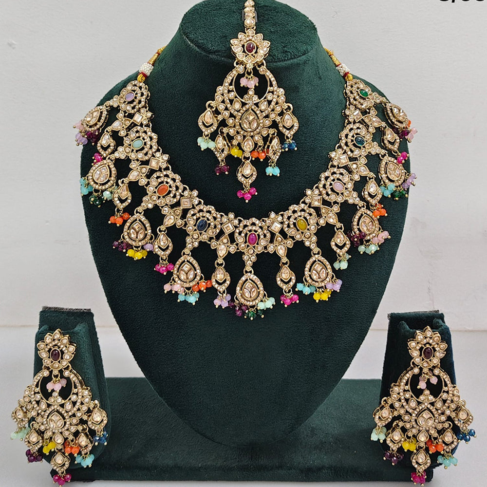 Rajwadi Collection Traditional Luxe Crystal Stone And Beads Necklace Set