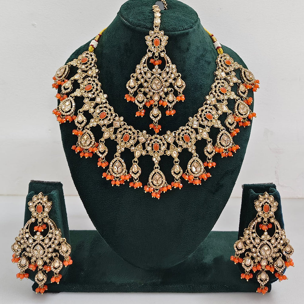 Rajwadi Collection Traditional Luxe Crystal Stone And Beads Necklace Set