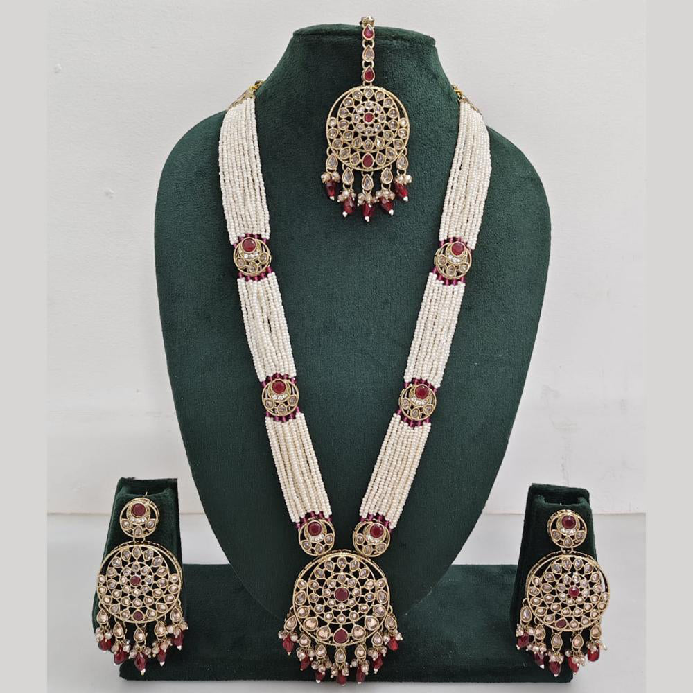 Rajwadi Collection Exquisite Long Necklace Set Embellished with Sparkling Crystals and Pearl