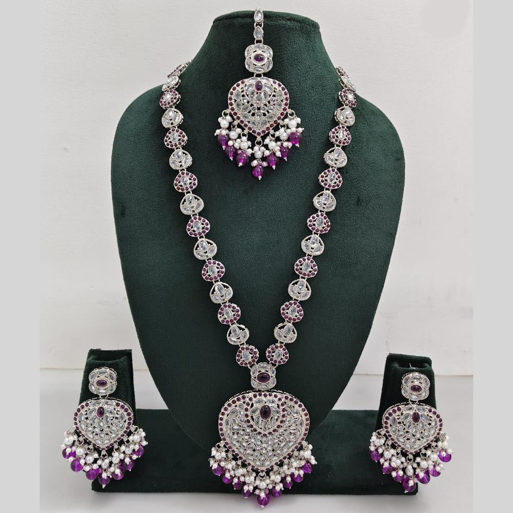 Rajwadi Collection Silver Plated Crystal And Beads Long Necklace Set