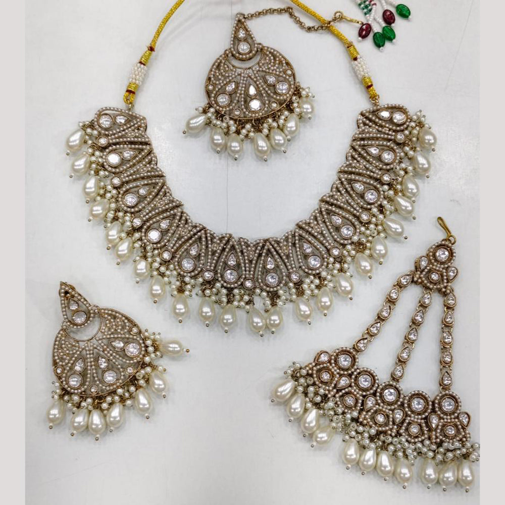Rajwadi Collection Royal Austrian Stone Beads And Pearl Necklace Set