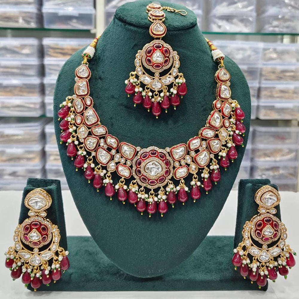 Rajwadi Collection Elegant Kundan And Pota Stone Beads Necklace Set
