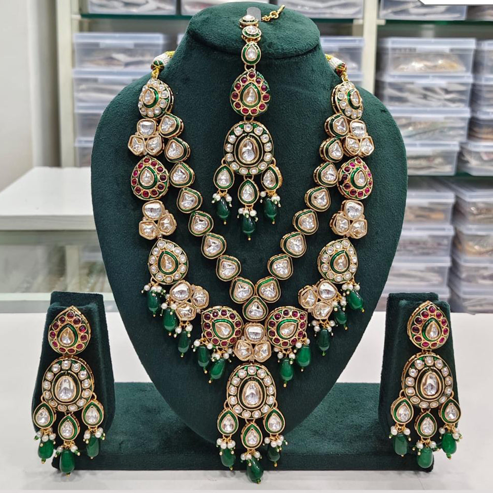 Rajwadi Collection Elegant Kundan And Pota Stone Beads Meenakari Necklace Set