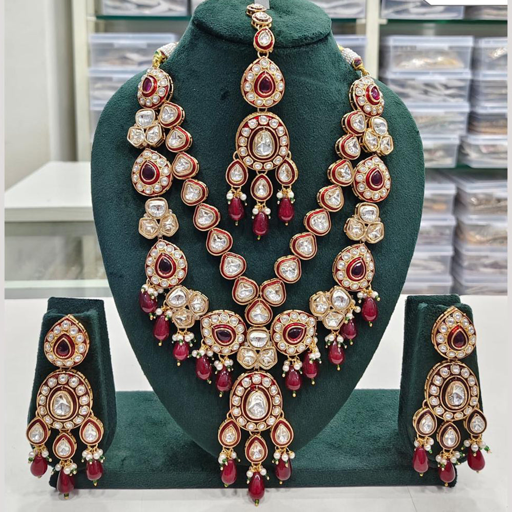 Rajwadi Collection Elegant Kundan And Pota Stone Beads Meenakari Necklace Set