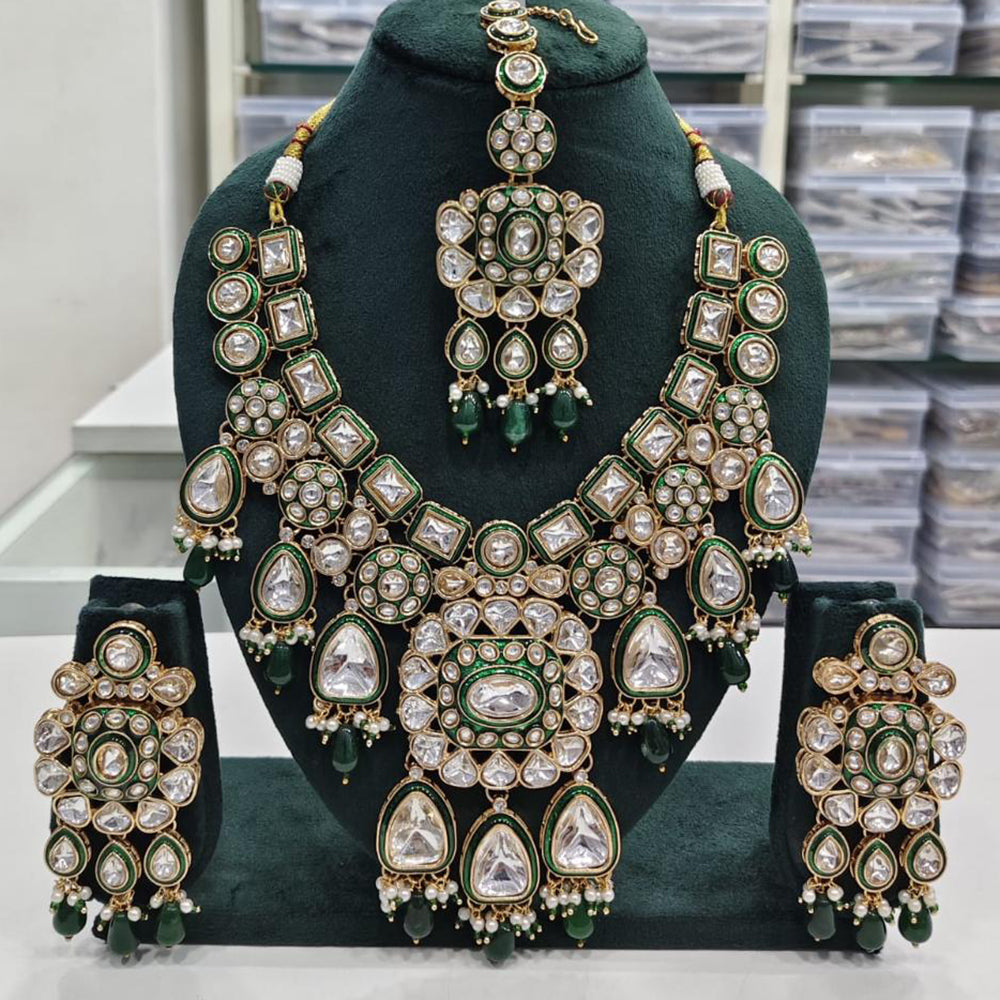 Rajwadi Collection Elegant Kundan And Pota Stone Beads Meenakari Necklace Set