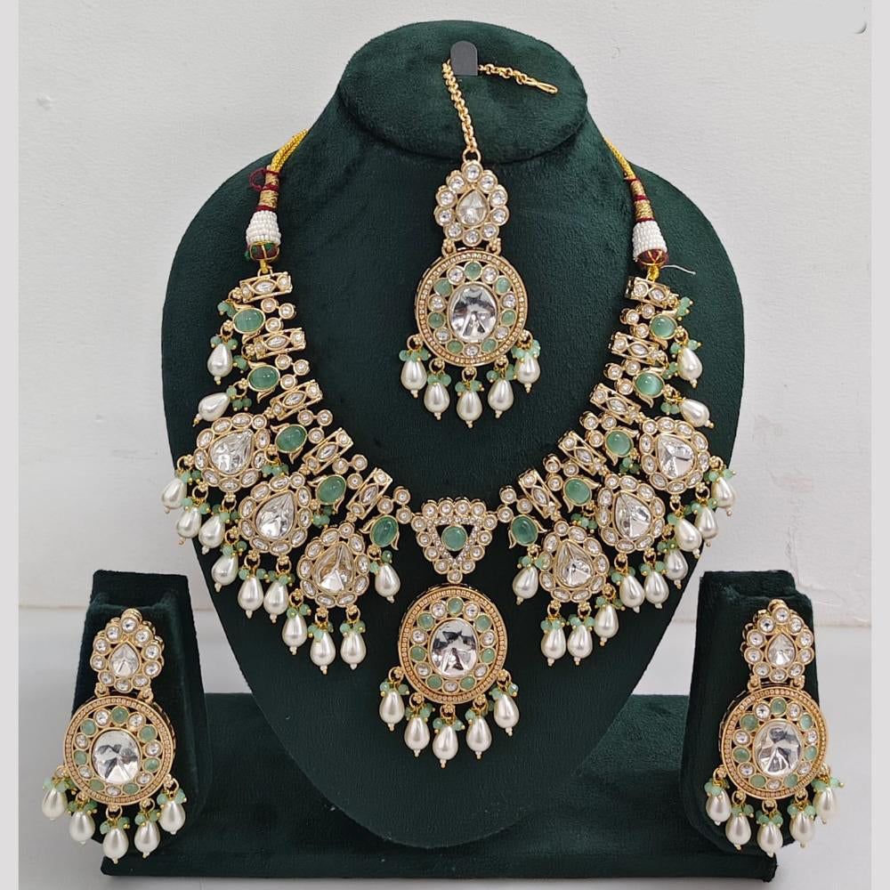 Rajwadi Collection Gold Plated Pota Stone Pearl And Beads Necklace Set