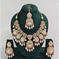 Rajwadi Collection Gold Plated Pota Stone Pearl And Beads Necklace Set