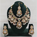 Rajwadi Collection Gold Plated Pota Stone Pearl And Beads Necklace Set