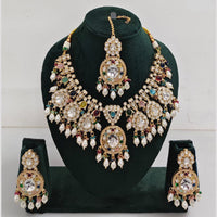 Rajwadi Collection Gold Plated Pota Stone Pearl And Beads Necklace Set