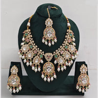 Rajwadi Collection Gold Plated Pota Stone Pearl And Beads Necklace Set