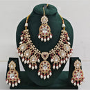Rajwadi Collection Gold Plated Pota Stone Pearl And Beads Necklace Set