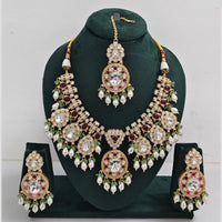 Rajwadi Collection Gold Plated Pota Stone Pearl And Beads Necklace Set